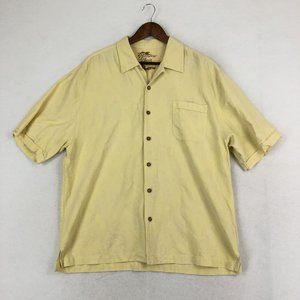 Jamaica Jaxx Men's Size X-Large Yellow Short Sleeve 100% Silk Button Up Shirt
